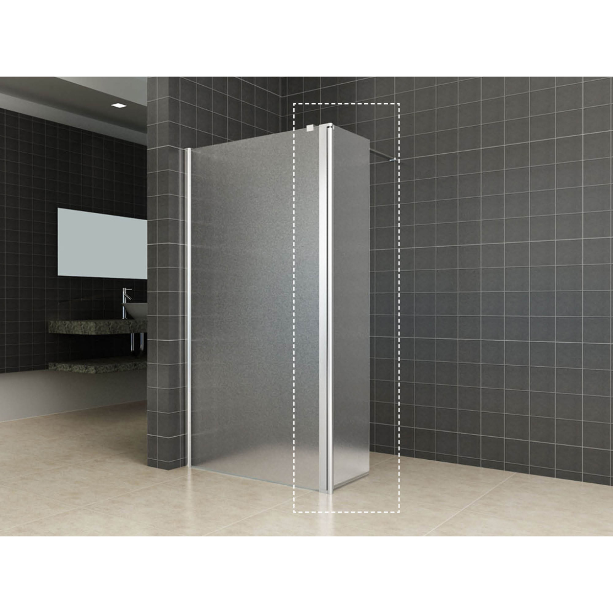Wiesbaden Wiesbanden Comfort Zijwand Draaibaar Links - 350x2000x10mm - NANO - Melkglas/Chroom
