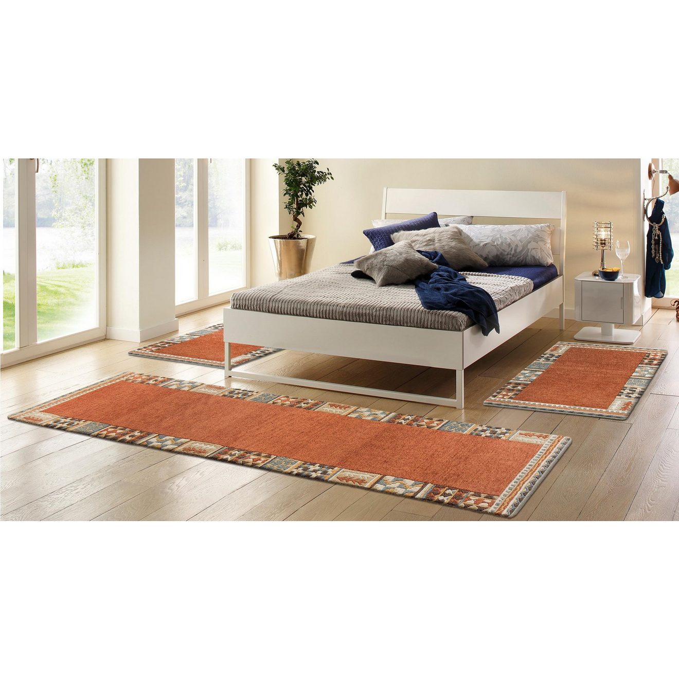 THEKO Set slaapkamerkleedjes Nuno, handgemaakt, met bies Slaapkamerkleed, zuivere wol, handgetuft, loper-set, slaapkamer