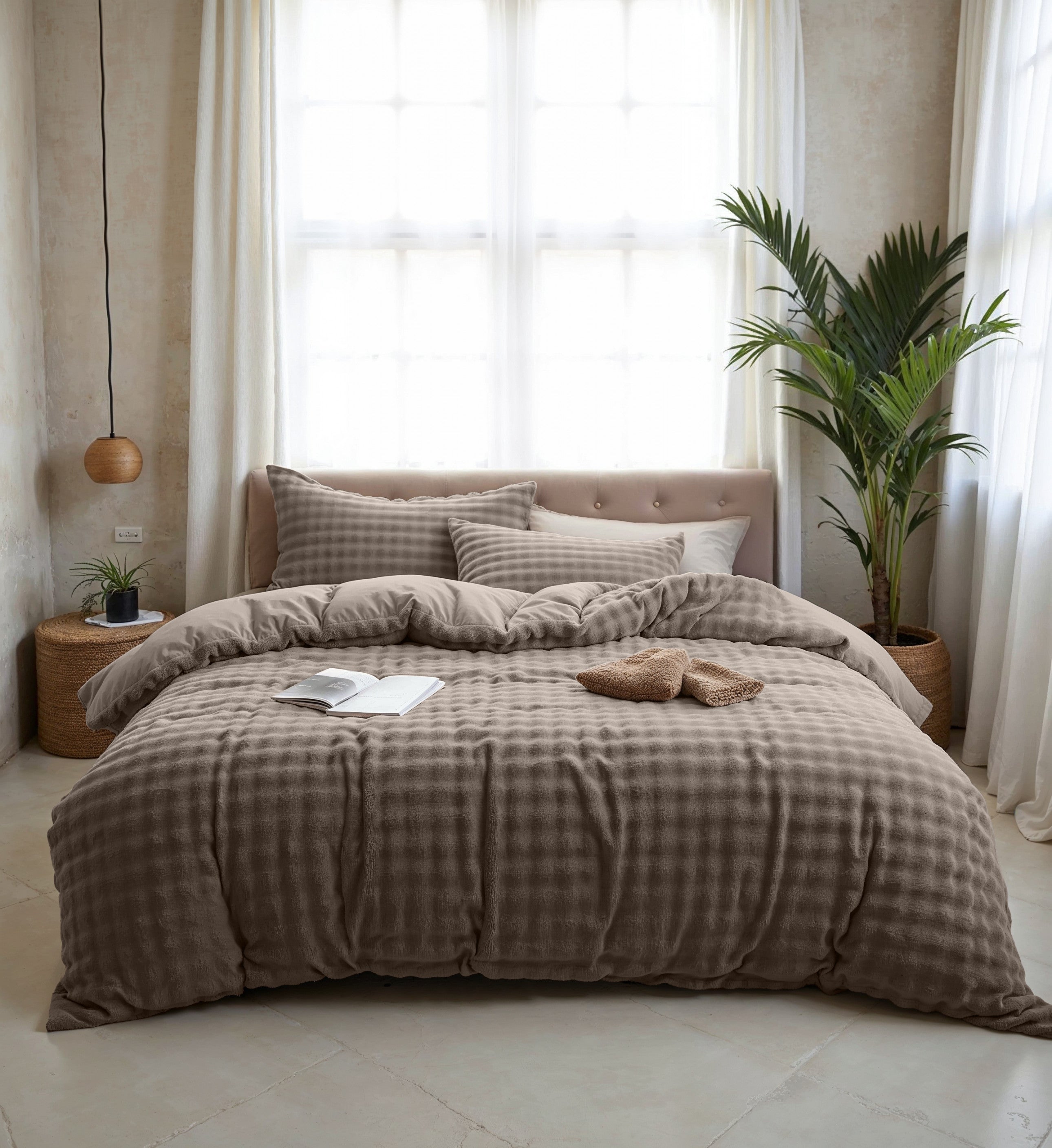 RoyalTextile - Pom Pom Dekbedovertrek - Taupe - 240 x 220