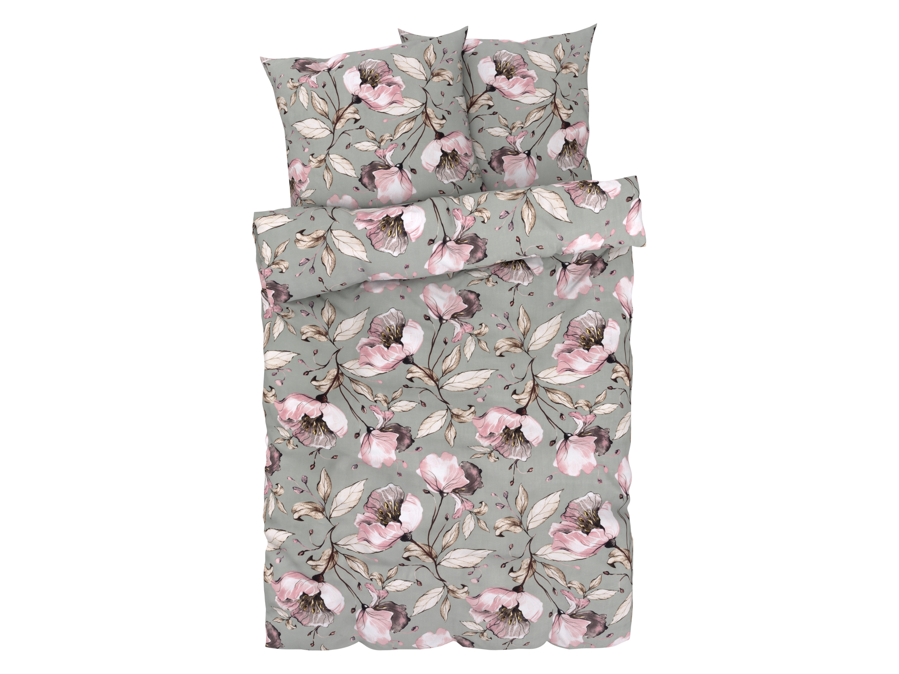 Livarno home Satijnen dekbedovertrek 240 x 220 cm (Bloemen/groen)