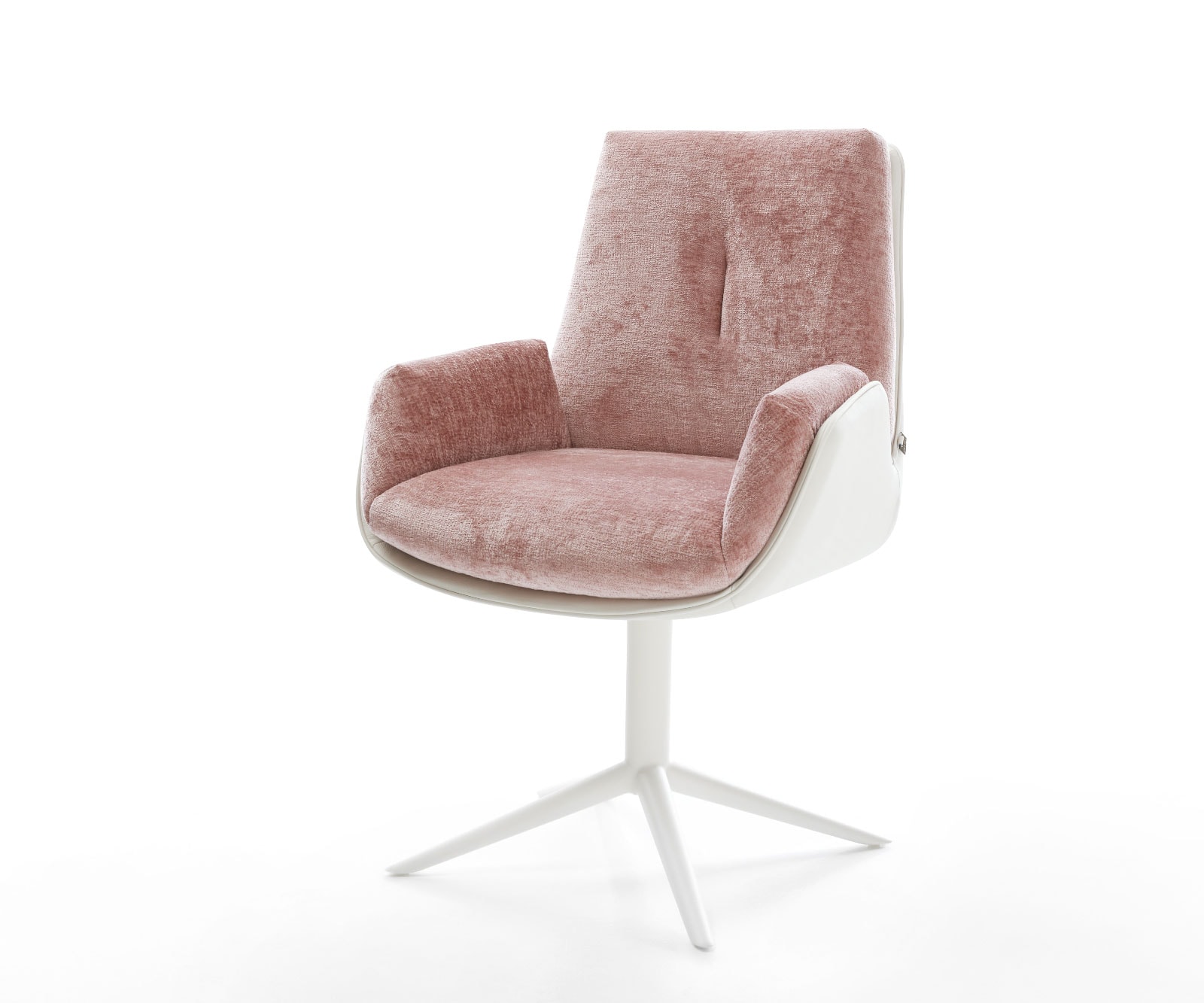 DELIFE Drehstuhl Clea-Flex Materialmix Echtleder Weiß-Rosé Fußkreuz Weiß 360° drehbar Wippfunktion