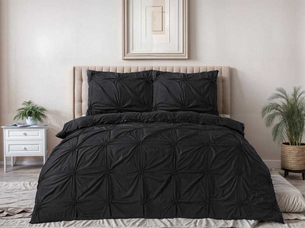 RoyalTextile - Punch Pintuck Dekbedovertrek Micropercal - Zwart - 200 x 220