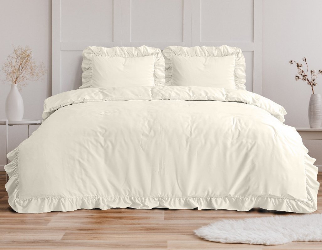 RoyalTextile - Ruffles Dekbedovertrek Micropercal - Crème - 140 x 220
