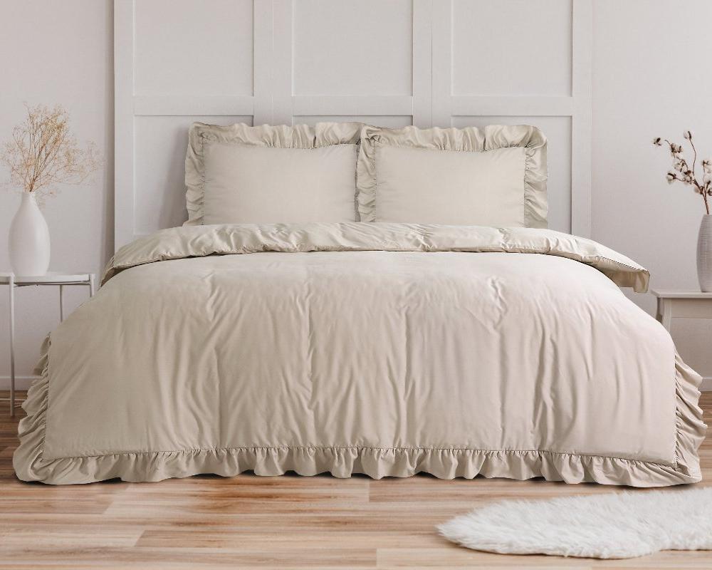 RoyalTextile - Ruffles Dekbedovertrek Micropercal - Taupe - 140 x 220
