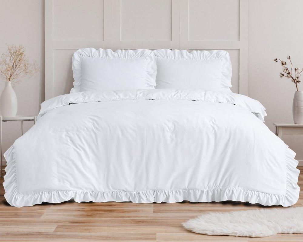 RoyalTextile - Ruffles Dekbedovertrek Micropercal - Wit - 140 x 220