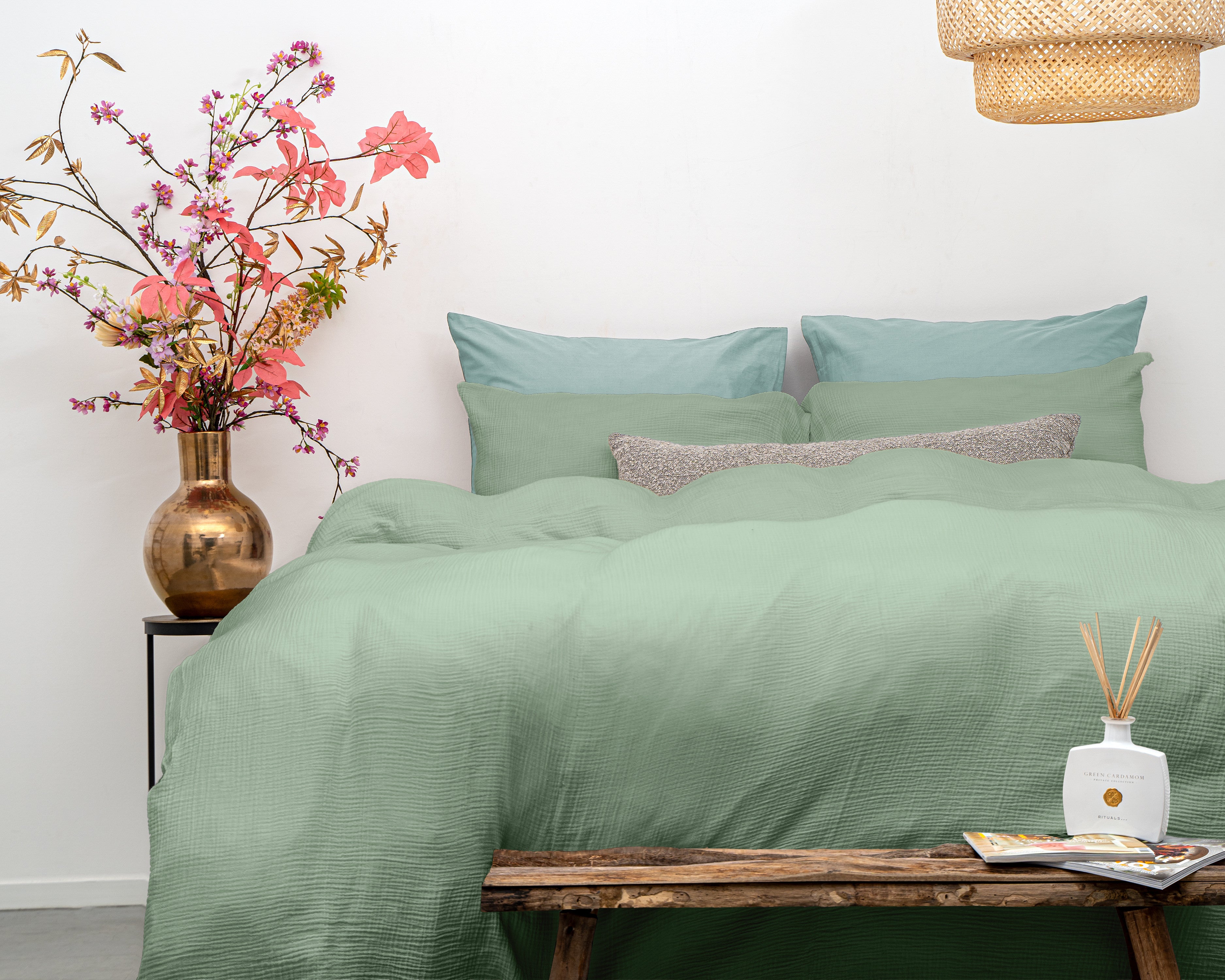 RoyalTextile - Mousseline Dekbedovertrek 100% Katoen - Groen - 240 x 220