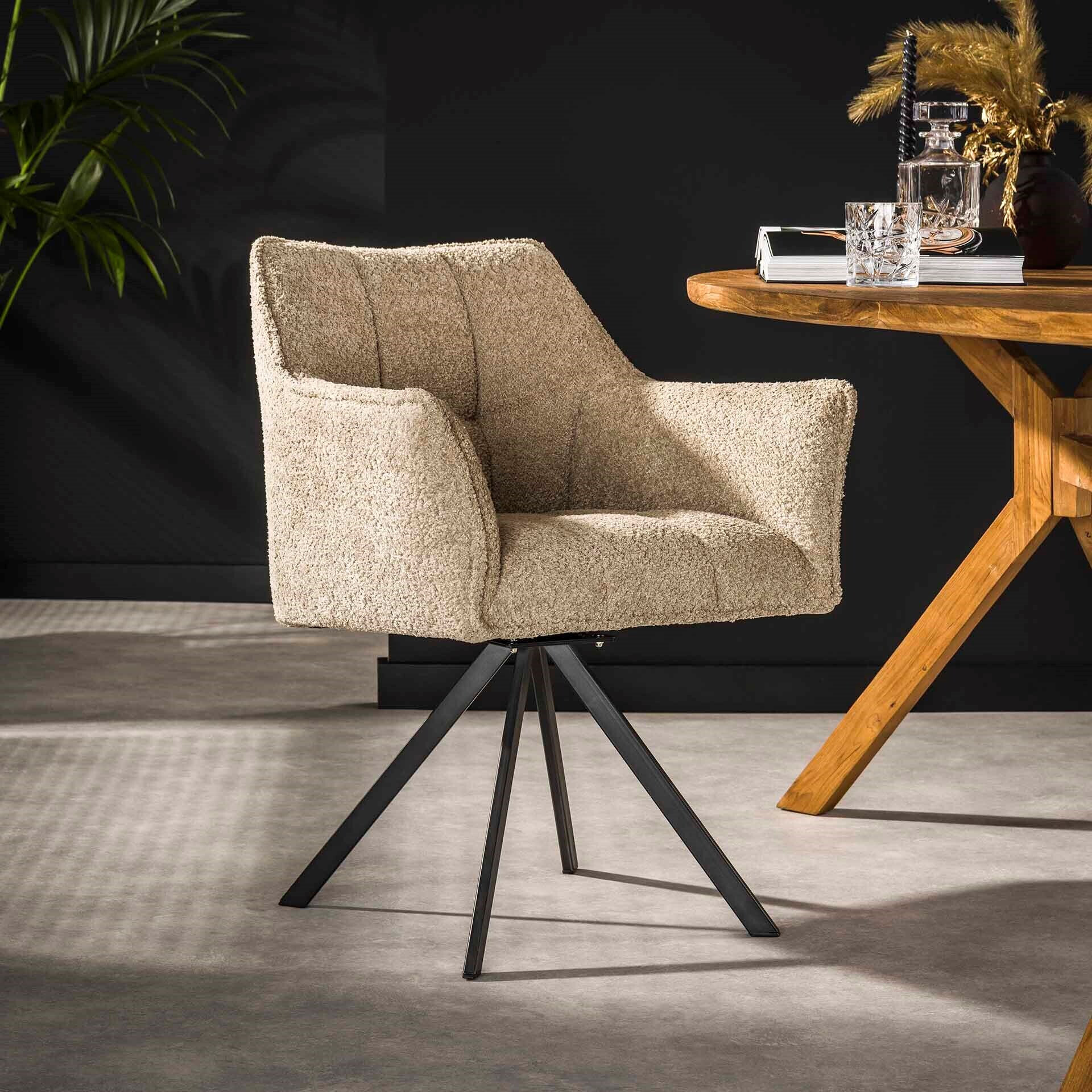 LifestyleFurn Eetkamerstoel Thandie Bouclé, Draaibaar - Boucle zandkleur