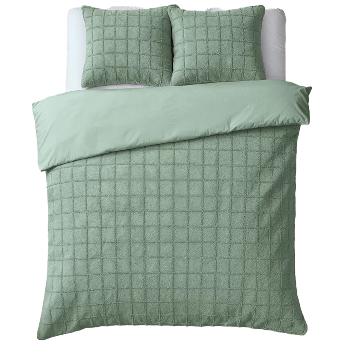 OEKO-TEX Classic Cozy Check Velvet Dekbedovertrek Donkergroen-1-persoons (140 x 200/220 cm)