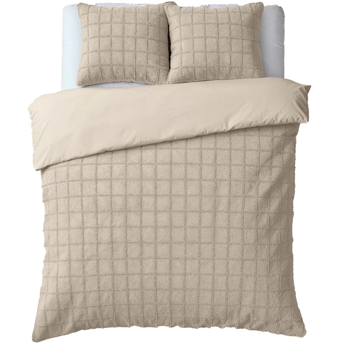 OEKO-TEX Classic Cozy Check Velvet Dekbedovertrek Beige-1-persoons (140 x 200/220 cm)