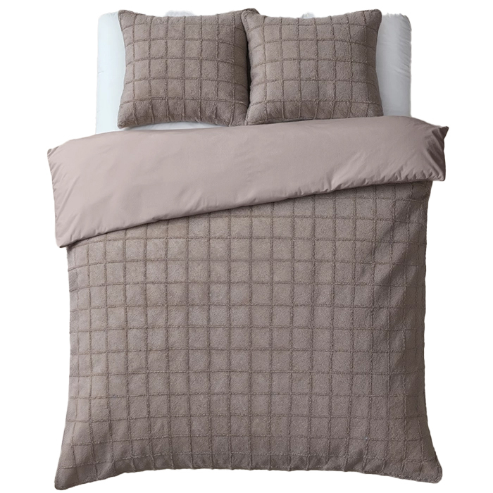 OEKO-TEX Classic Cozy Check Velvet Dekbedovertrek Taupe-1-persoons (140 x 200/220 cm)