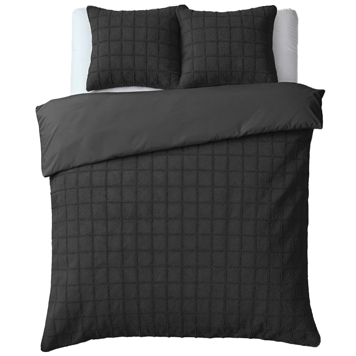 OEKO-TEX Classic Cozy Check Velvet Dekbedovertrek Zwart-1-persoons (140 x 200/220 cm)