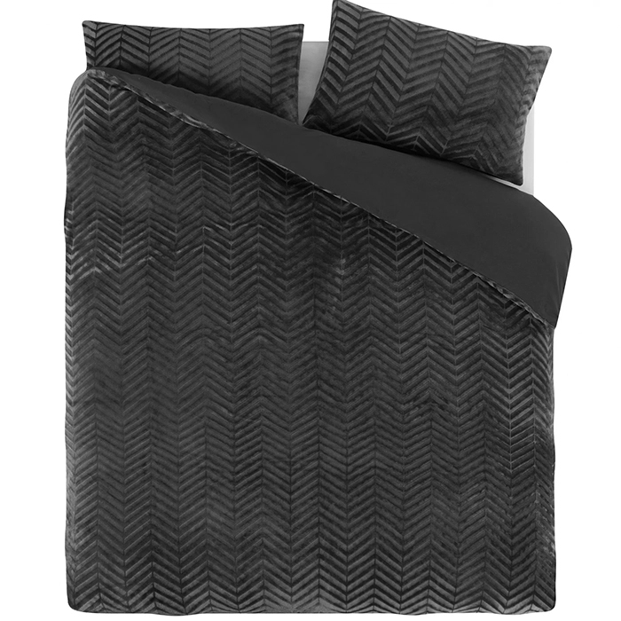 OEKO-TEX Teddy Dekbedovertrek Visgraatpatroon Antraciet-1-persoons (140 x 200/220 cm)