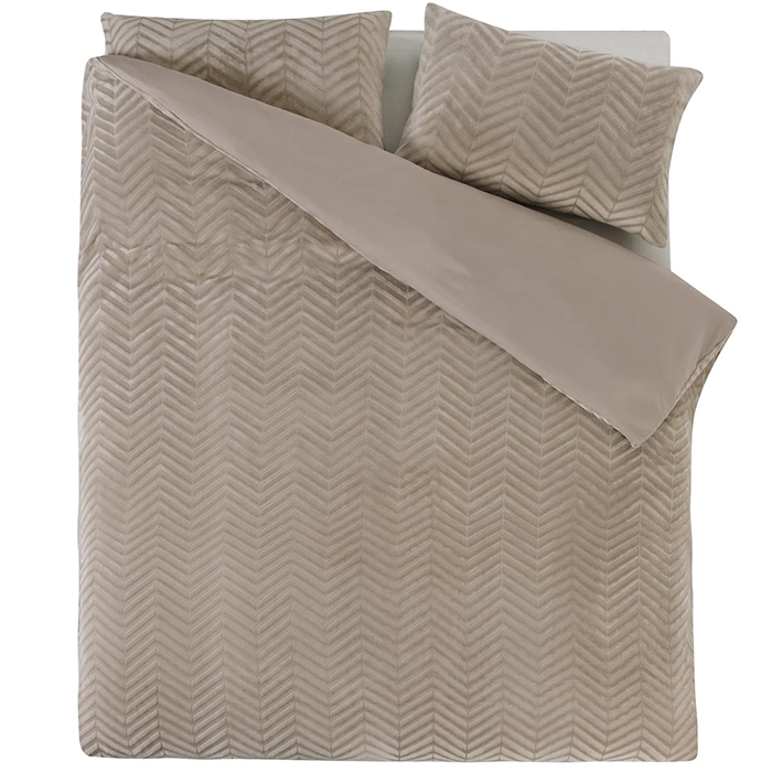 OEKO-TEX Teddy Dekbedovertrek Visgraatpatroon Taupe-1-persoons (140 x 200/220 cm)