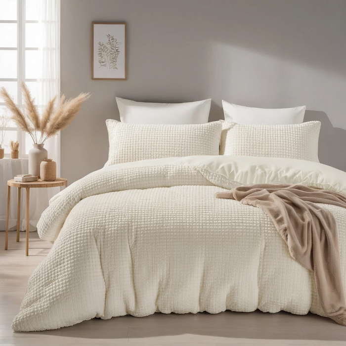 SlaapTextiel Teddy Check Dekbedovertrek Beige-1-persoons (140 x 200/220 cm)