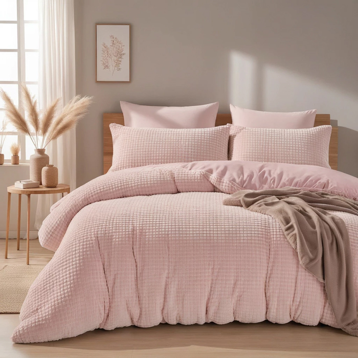 SlaapTextiel Teddy Check Dekbedovertrek Roze-2-persoons (200 x 200/220 cm)