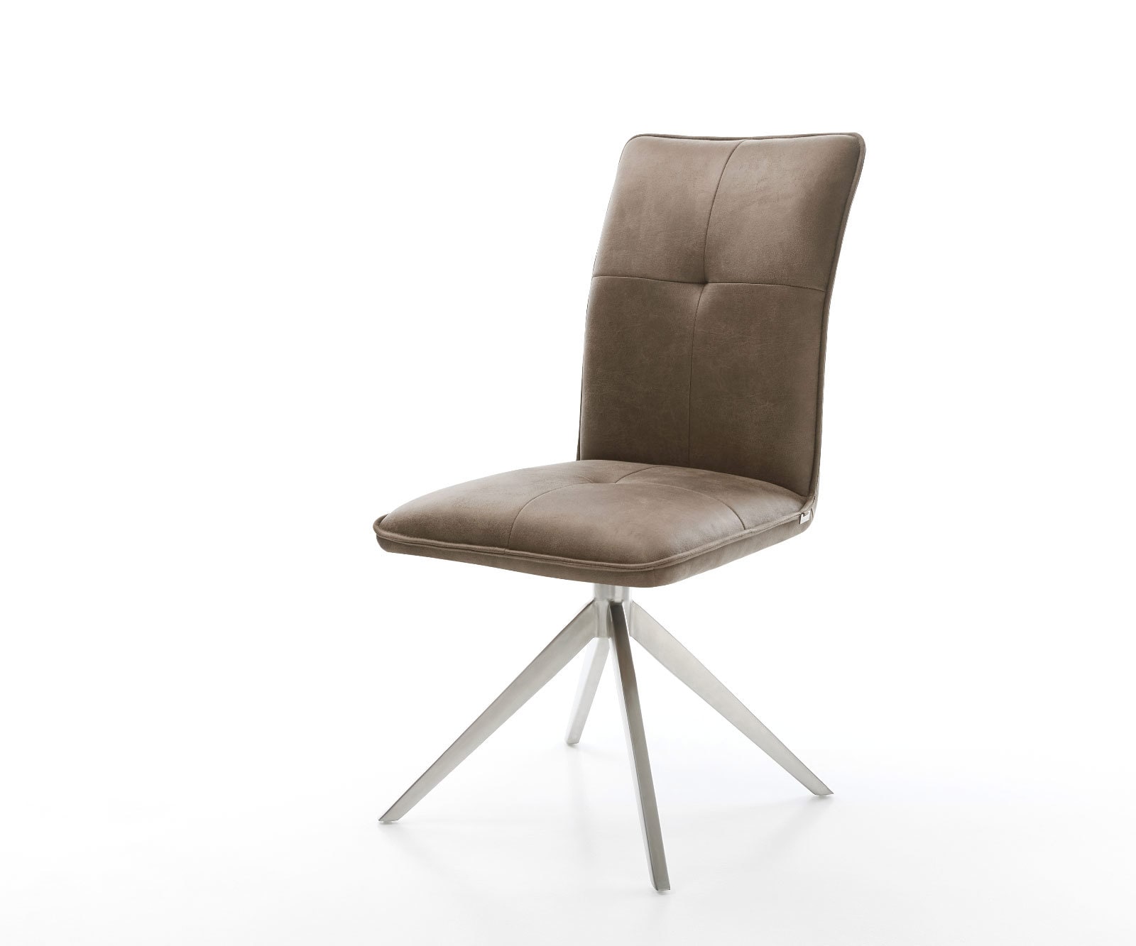 DELIFE Drehstuhl Maddy-Flex Mikrofaser Taupe Vintage Kreuzgestell breit Edelstahl 360° drehbar Wippfunktion