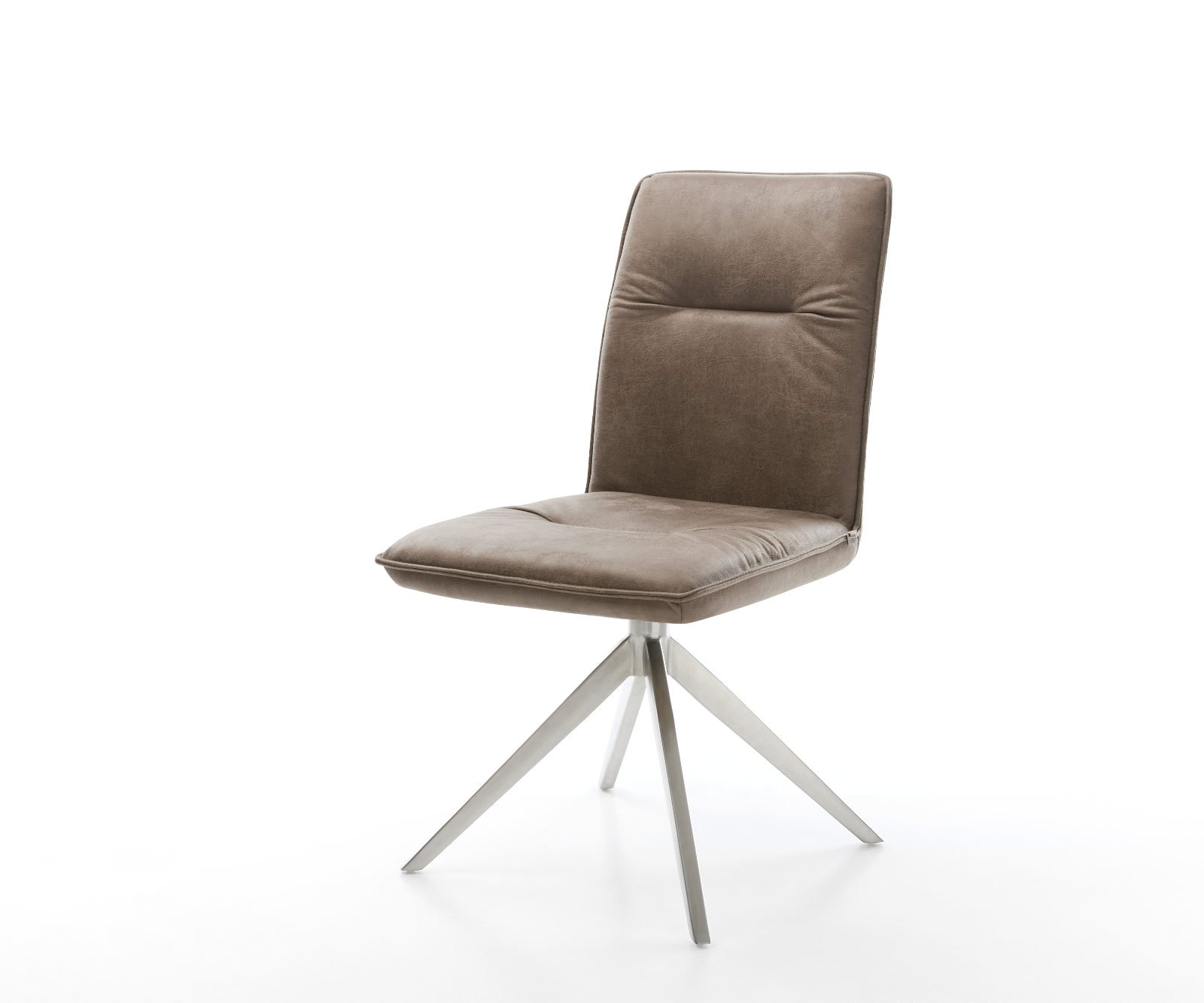 DELIFE Drehstuhl Vinjo-Flex Mikrofaser Taupe Vintage Kreuzgestell breit Edelstahl 360° drehbar Wippfunktion