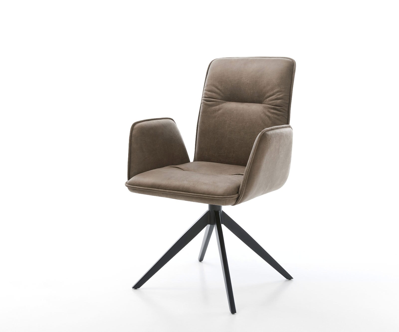 DELIFE Drehstuhl Vinja-Flex Mikrofaser Taupe Vintage Kreuzgestell breit Schwarz 360° drehbar Wippfunktion