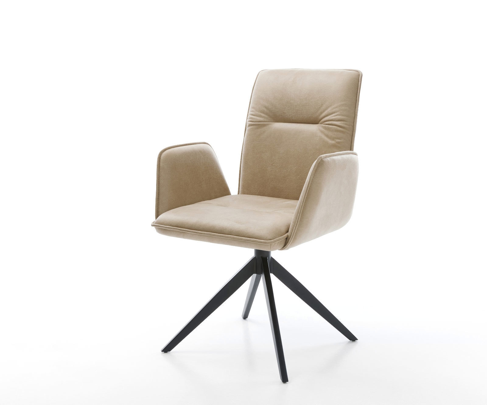 DELIFE Drehstuhl Vinja-Flex Mikrofaser Beige Vintage Kreuzgestell breit Schwarz 360° drehbar Wippfunktion