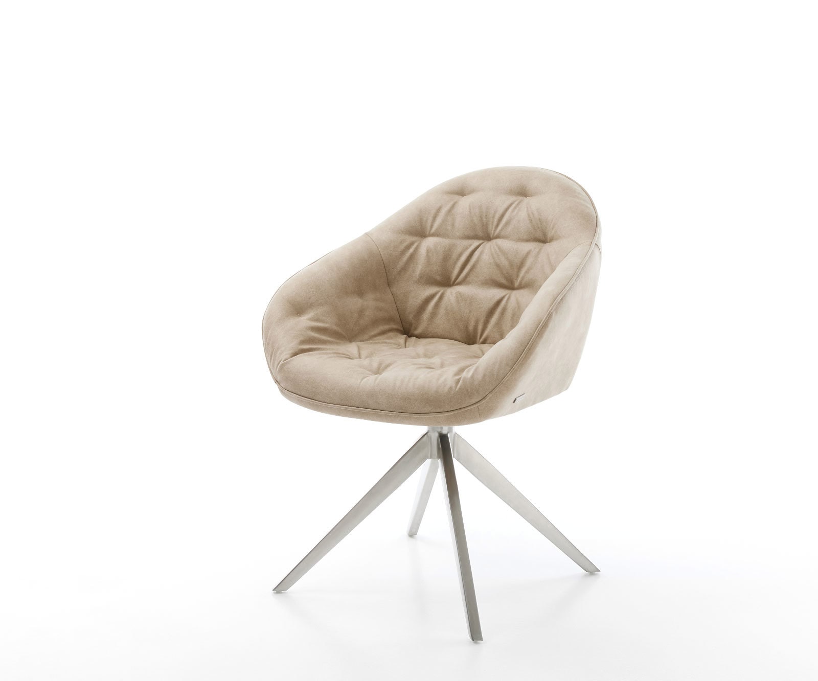 DELIFE Drehstuhl Gaio-Flex Mikrofaser Beige Vintage Kreuzgestell breit Edelstahl 360° drehbar Wippfunktion