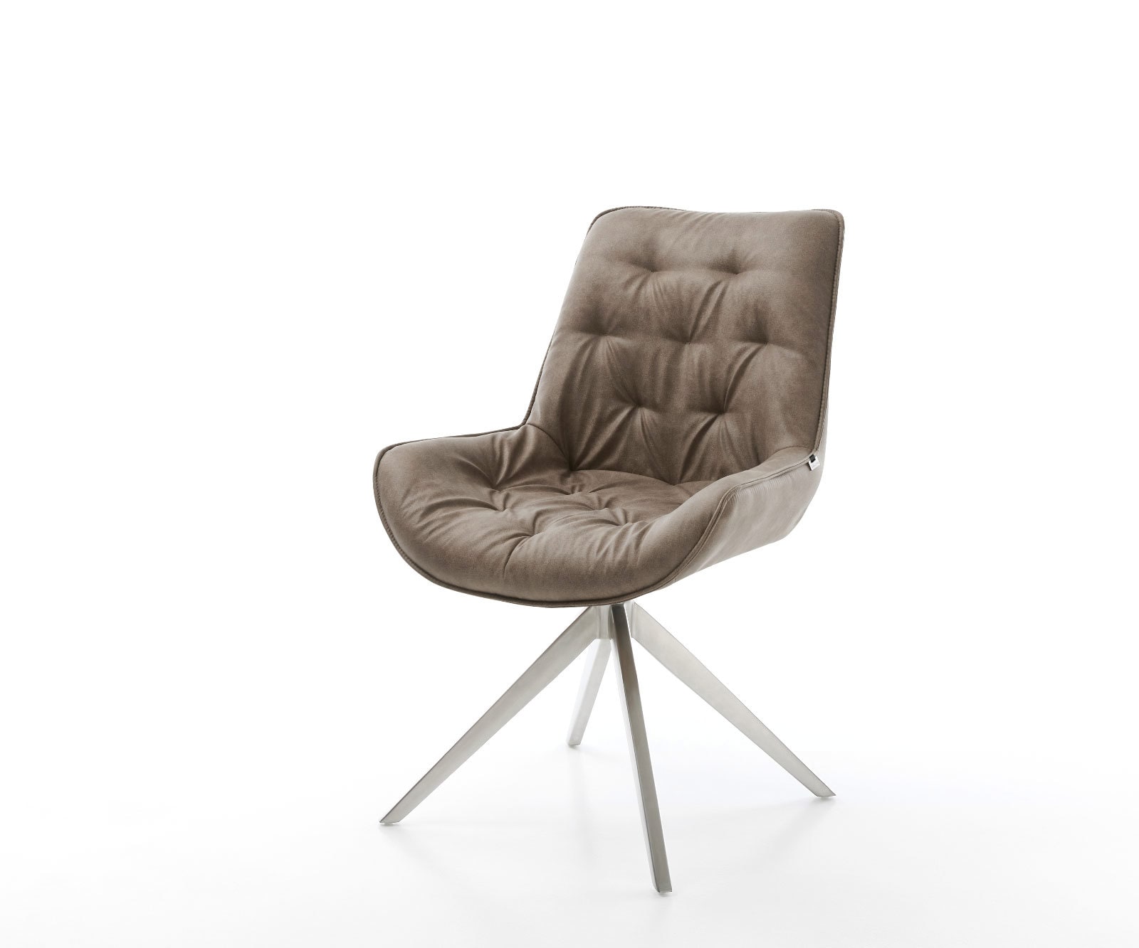 DELIFE Drehstuhl Taimi-Flex Mikrofaser Taupe Vintage Kreuzgestell breit Edelstahl 360° drehbar Wippfunktion