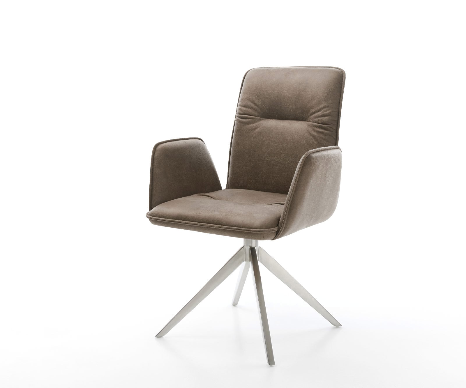 DELIFE Drehstuhl Vinja-Flex Mikrofaser Taupe Vintage Kreuzgestell breit Edelstahl 360° drehbar Wippfunktion