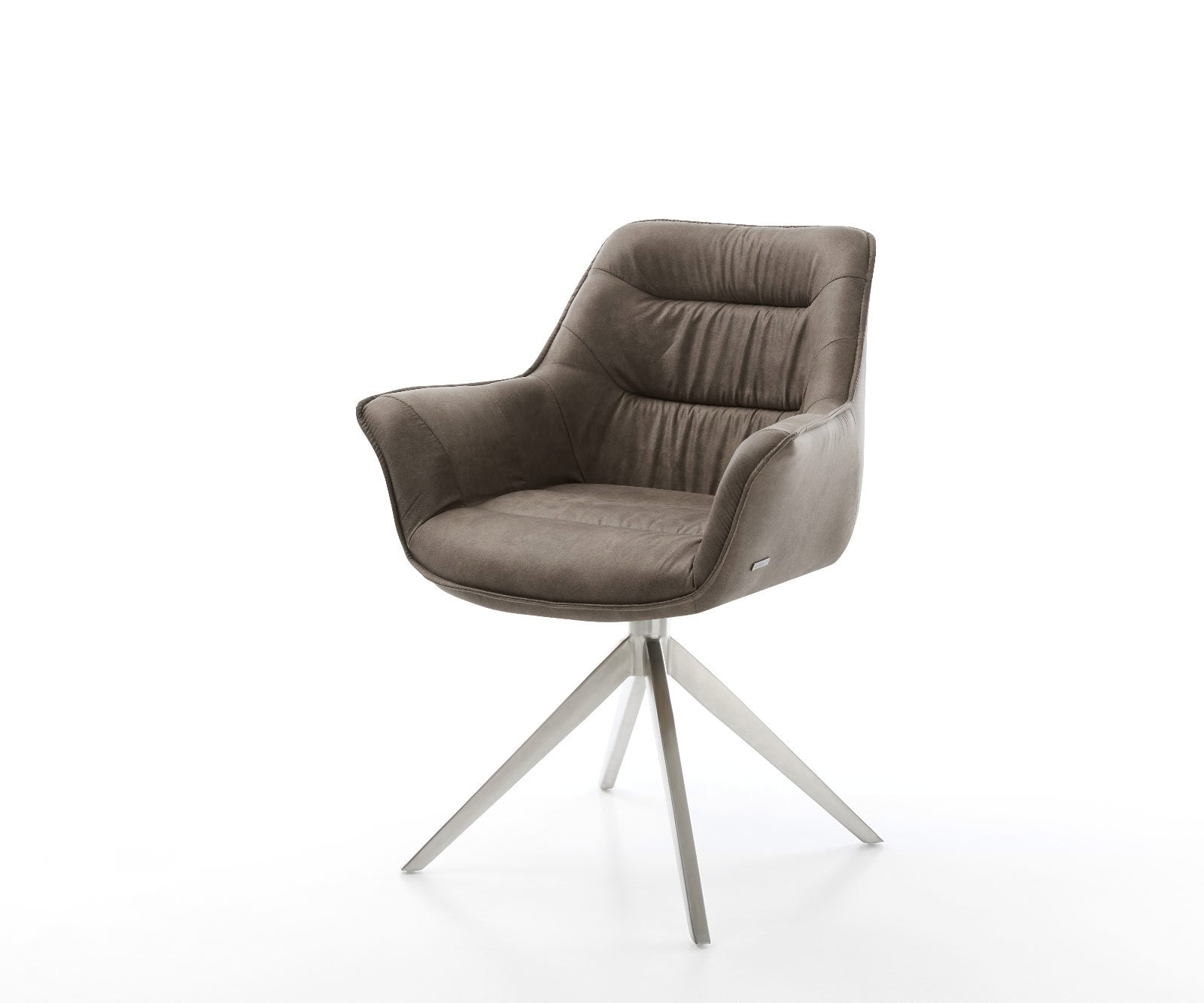 DELIFE Drehstuhl Kaira-Flex Mikrofaser Taupe Vintage Kreuzgestell breit Edelstahl 360° drehbar Wippfunktion