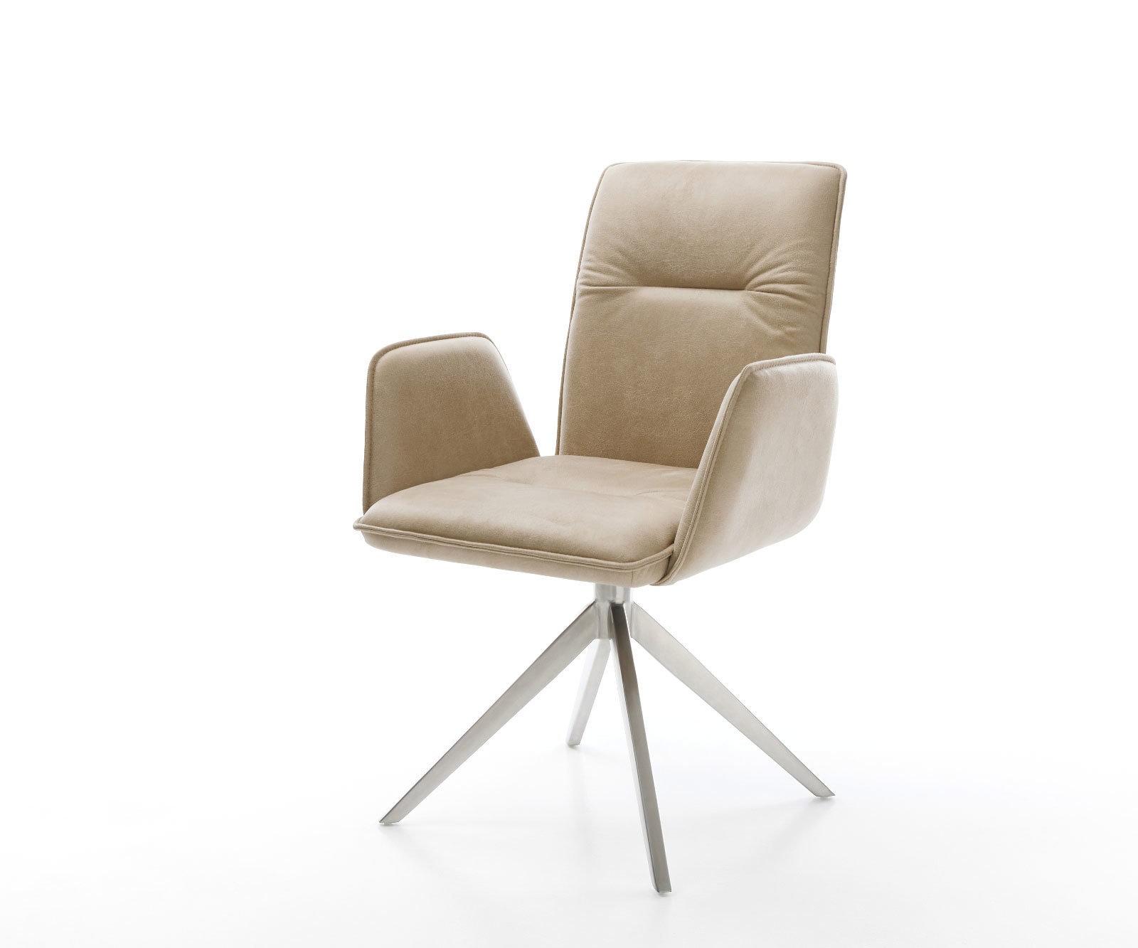DELIFE Drehstuhl Vinja-Flex Mikrofaser Beige Vintage Kreuzgestell breit Edelstahl 360° drehbar Wippfunktion