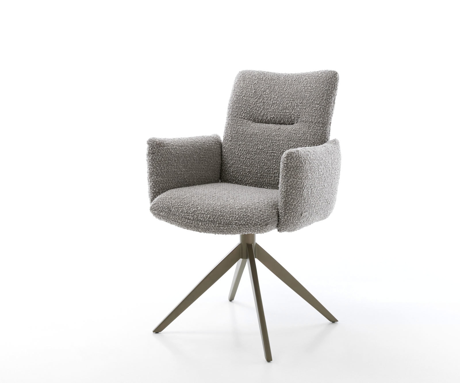 DELIFE Drehstuhl Jova-Flex mit Armlehnen Bouclé Silbergrau Kreuzgestell breit Effektfinish Titan 360° drehbar Wippfunktion Taschenfederkern