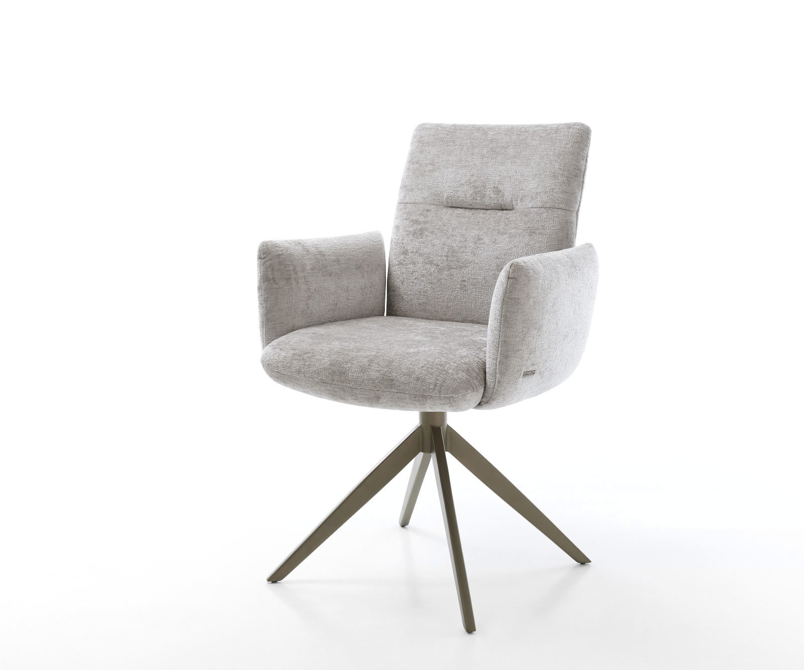 DELIFE Drehstuhl Jova-Flex mit Armlehnen Chenille Silbergrau Kreuzgestell breit Effektfinish Titan 360° drehbar Wippfunktion Taschenfederkern