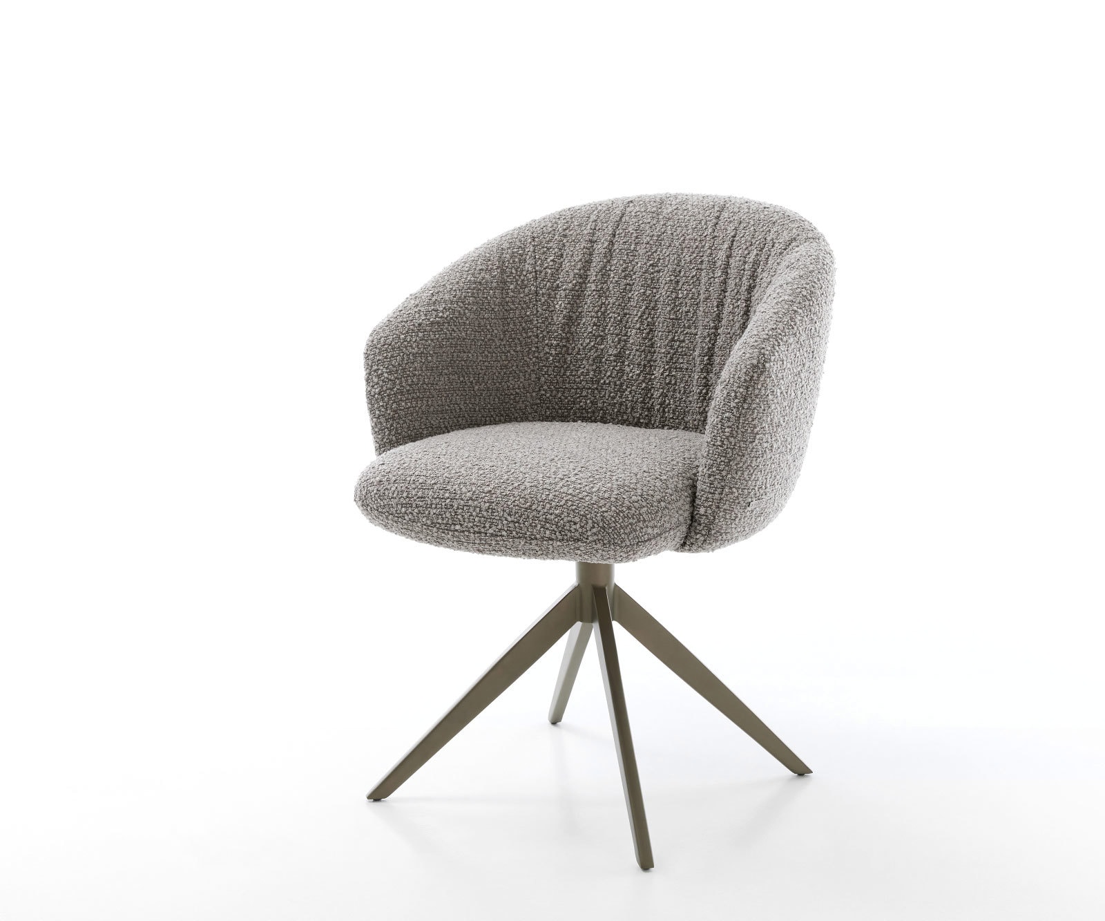 DELIFE Drehstuhl Caja-Flex mit Armlehnen Bouclé Silbergrau Kreuzgestell breit Effektfinish Titan 360° drehbar Wippfunktion Taschenfederkern