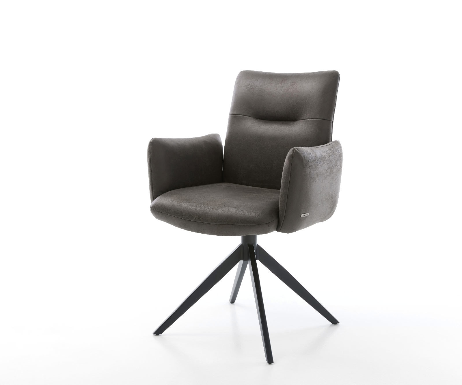 DELIFE Drehstuhl Jova-Flex mit Armlehnen Mikrofaser Anthrazit Vintage Kreuzgestell breit Schwarz 360° drehbar Wippfunktion Taschenfederkern