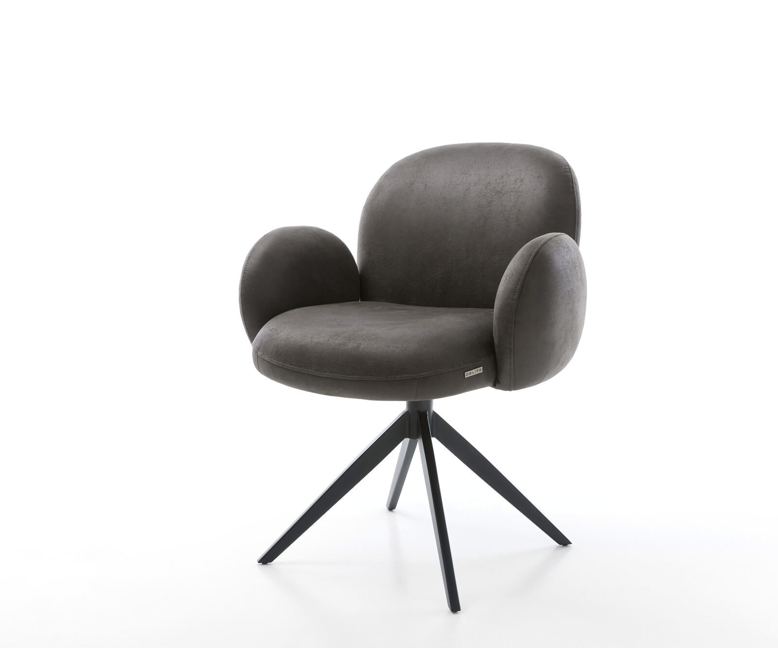 DELIFE Drehstuhl Nube-Flex mit Armlehnen Mikrofaser Anthrazit Vintage Kreuzgestell breit Schwarz 360° drehbar Wippfunktion Taschenfederkern