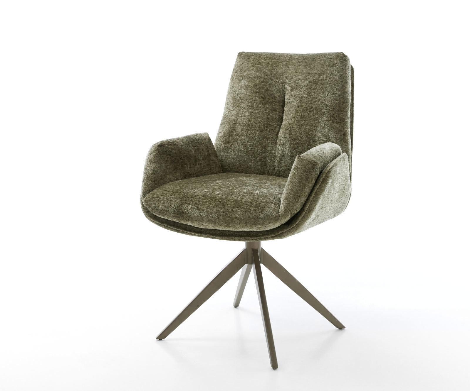 DELIFE Drehstuhl Clea-Flex Chenille Olive Kreuzgestell breit Effektfinish Titan 360° drehbar Wippfunktion