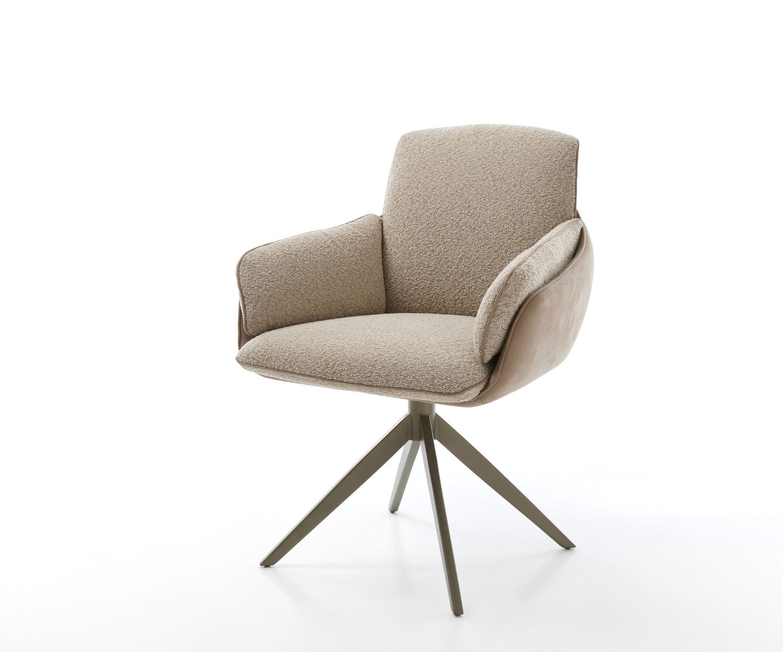 DELIFE Drehstuhl Luan-Flex mit Armlehnen Materialmix Schlamm Kreuzgestell breit Effektfinish Titan 360° drehbar Wippfunktion