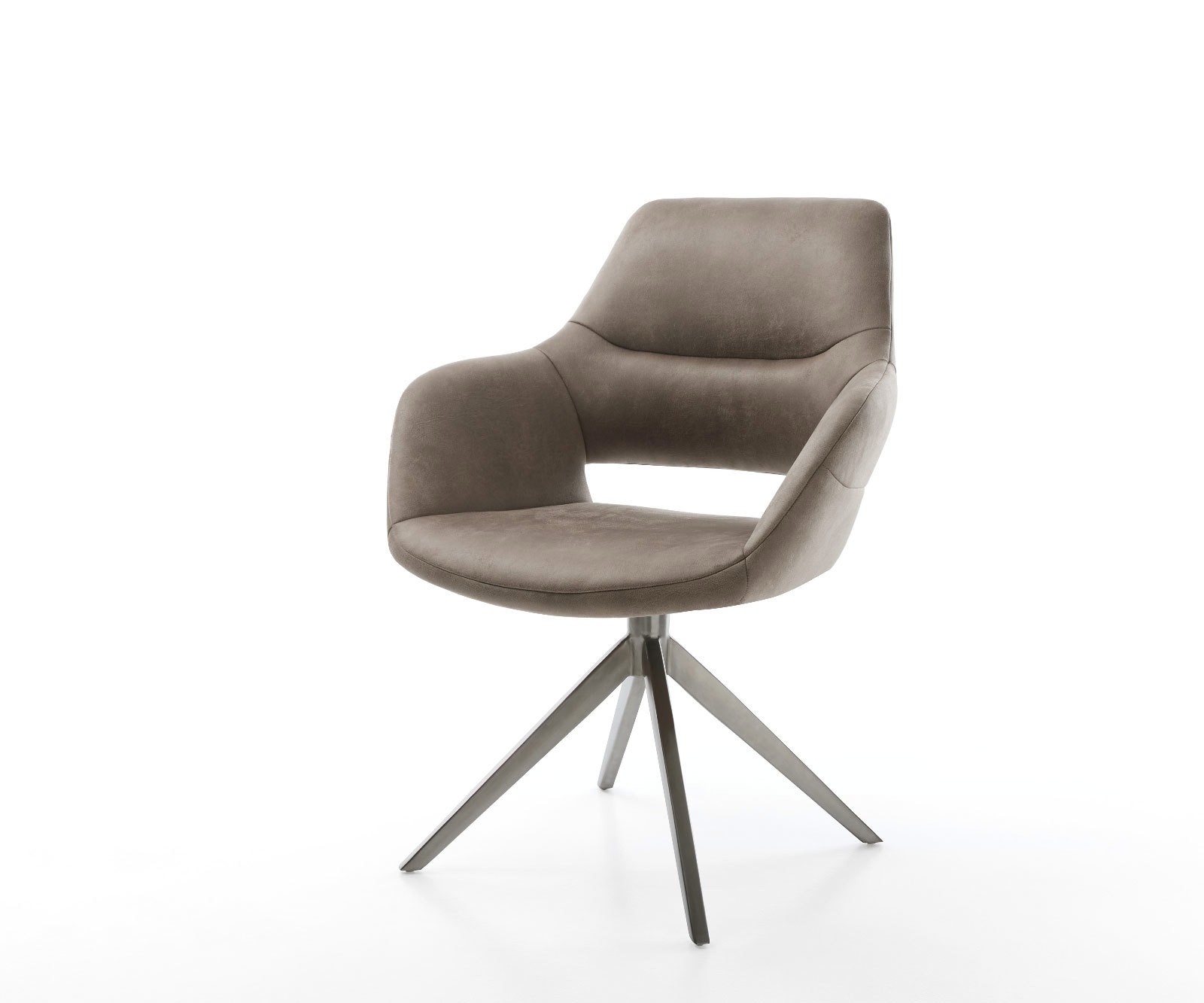 DELIFE Drehstuhl Yago-Flex mit Armlehnen Mikrofaser Taupe Vintage Kreuzgestell breit Graphit 360° drehbar Wippfunktion Taschenfederkern