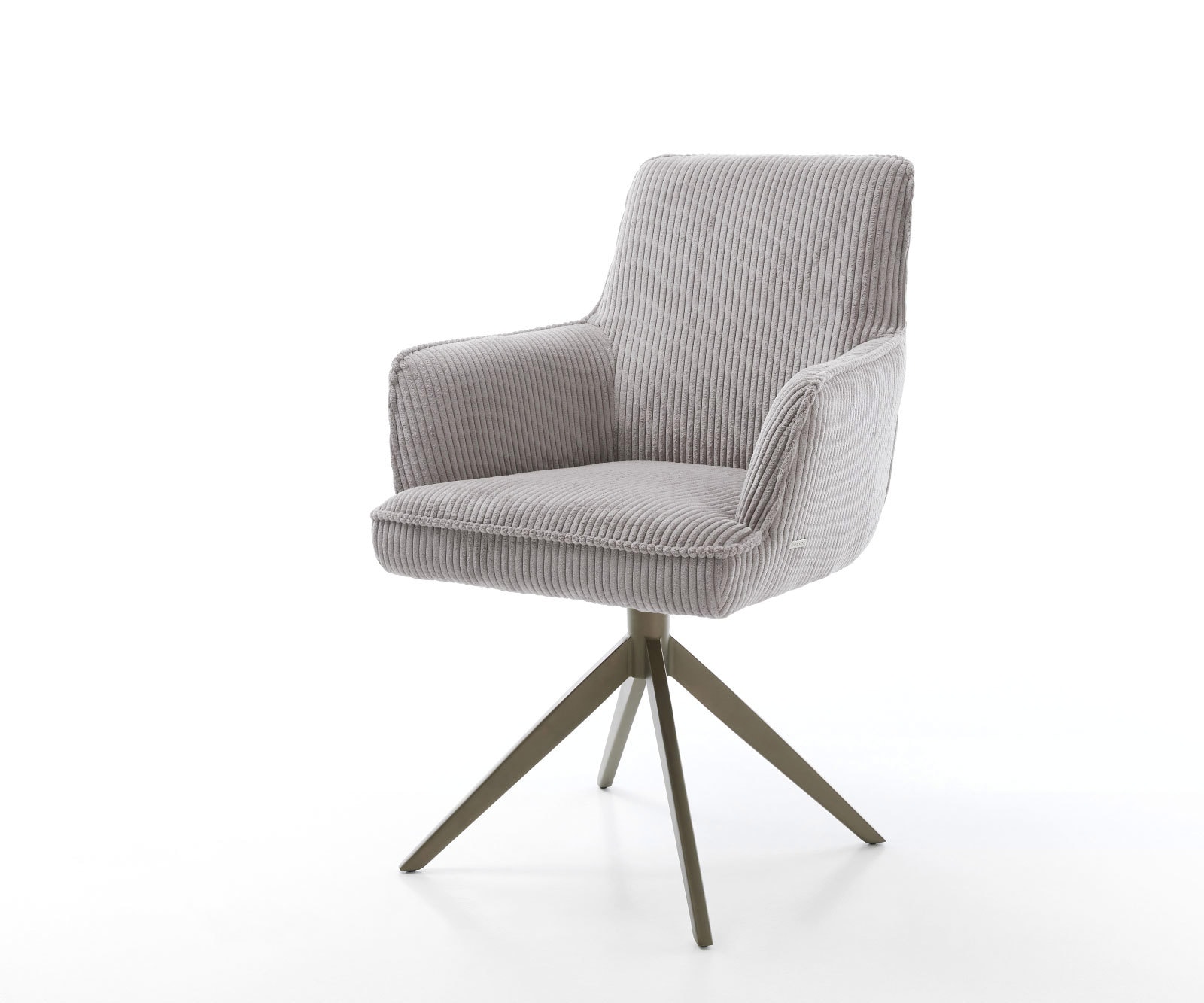 DELIFE Drehstuhl Heira-Flex mit Armlehnen Cord Silbergrau Kreuzgestell breit Effektfinish Titan 360° drehbar Wippfunktion Taschenfederkern