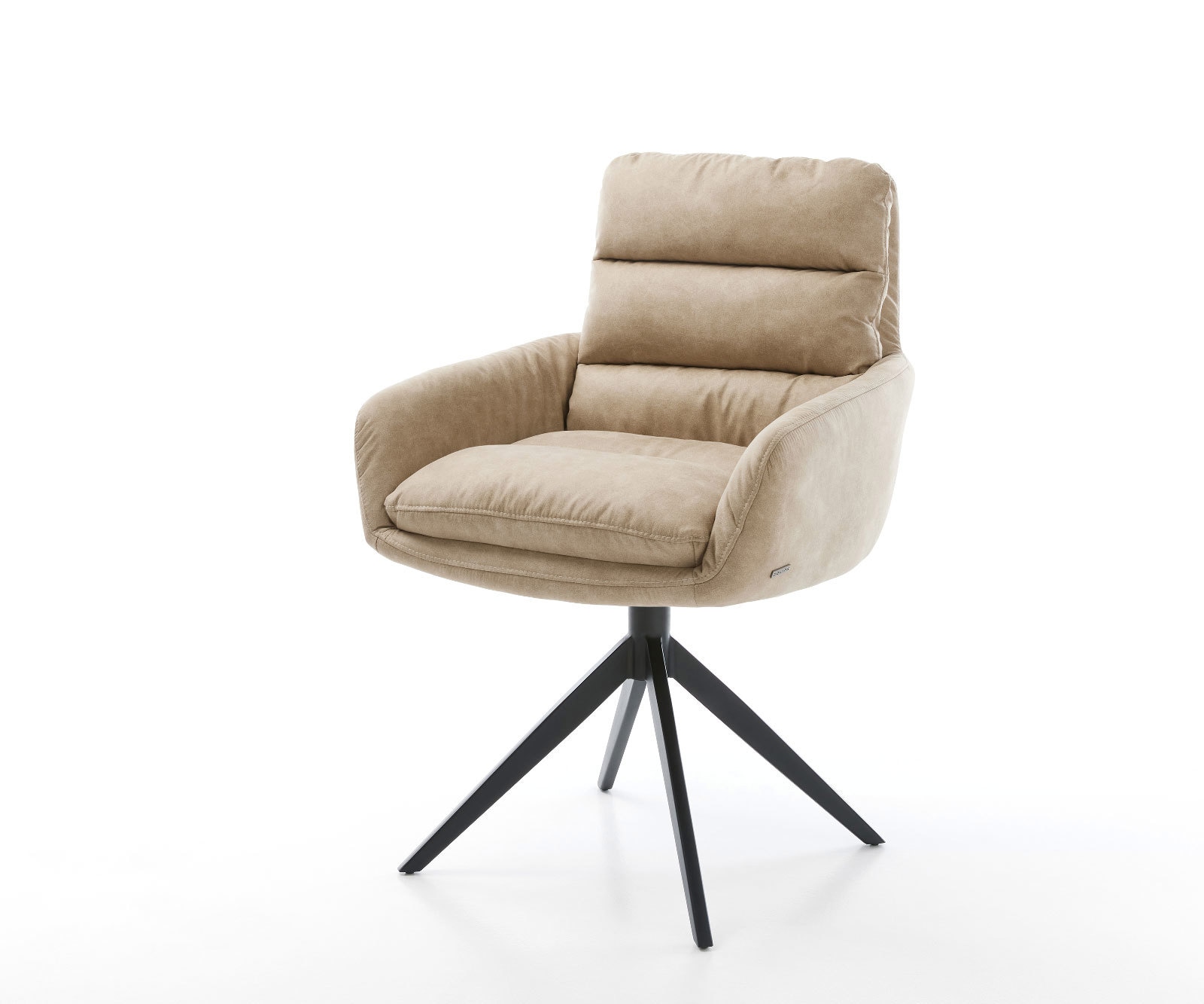 DELIFE Drehstuhl Abelia-Flex mit Armlehnen Mikrofaser Beige Vintage Kreuzgestell breit Schwarz 360° drehbar Wippfunktion