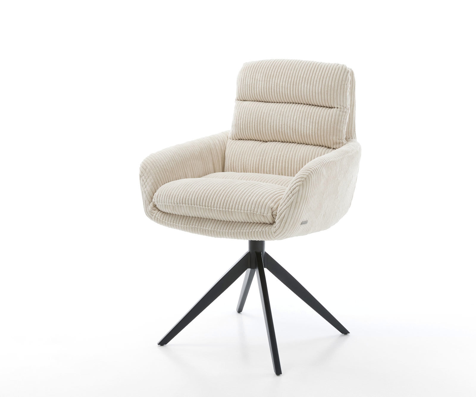 DELIFE Drehstuhl Abelia-Flex mit Armlehnen Cord Beige Kreuzgestell breit Schwarz 360° drehbar Wippfunktion