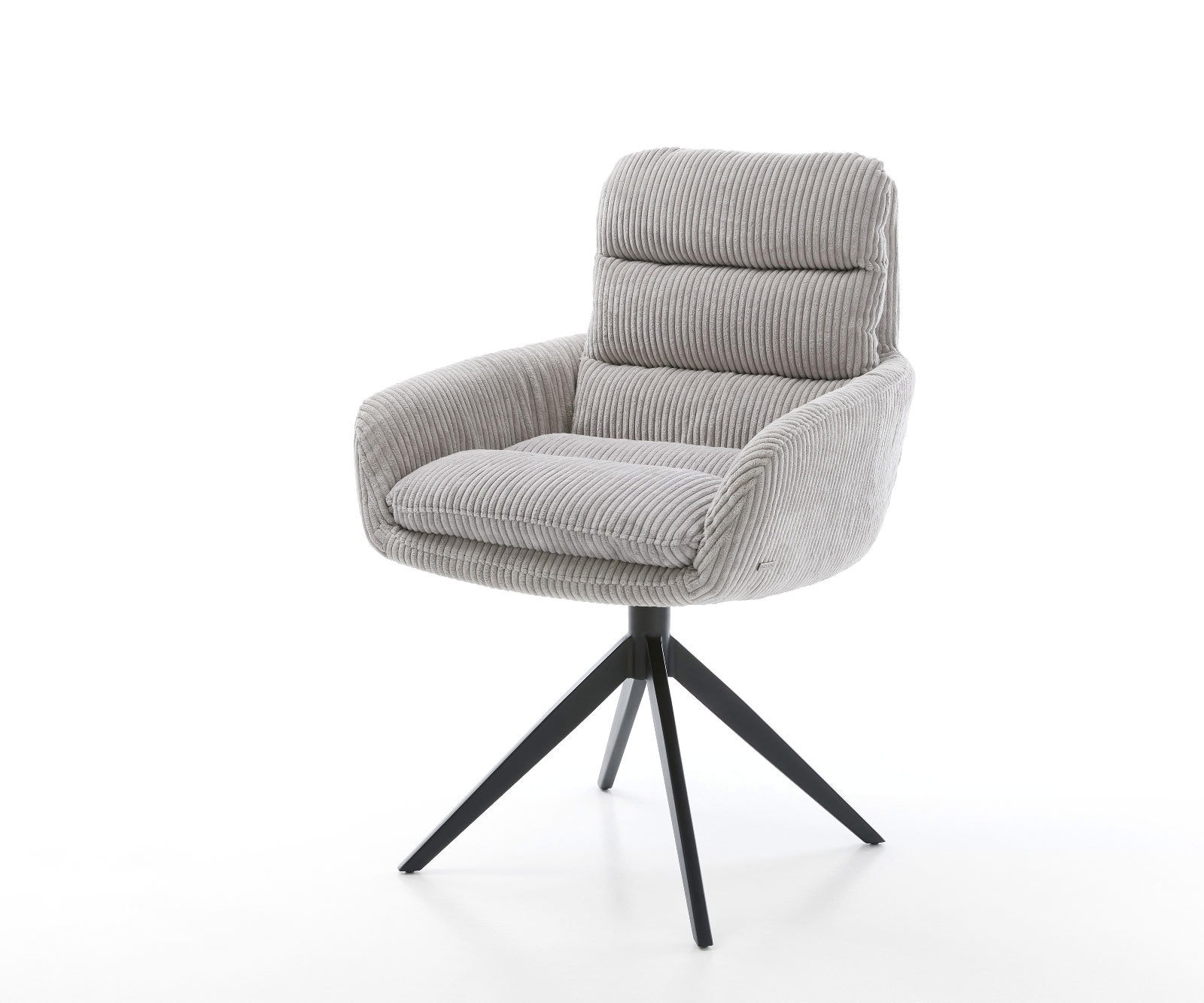 DELIFE Drehstuhl Abelia-Flex mit Armlehnen Cord Silbergrau Kreuzgestell breit Schwarz 360° drehbar Wippfunktion