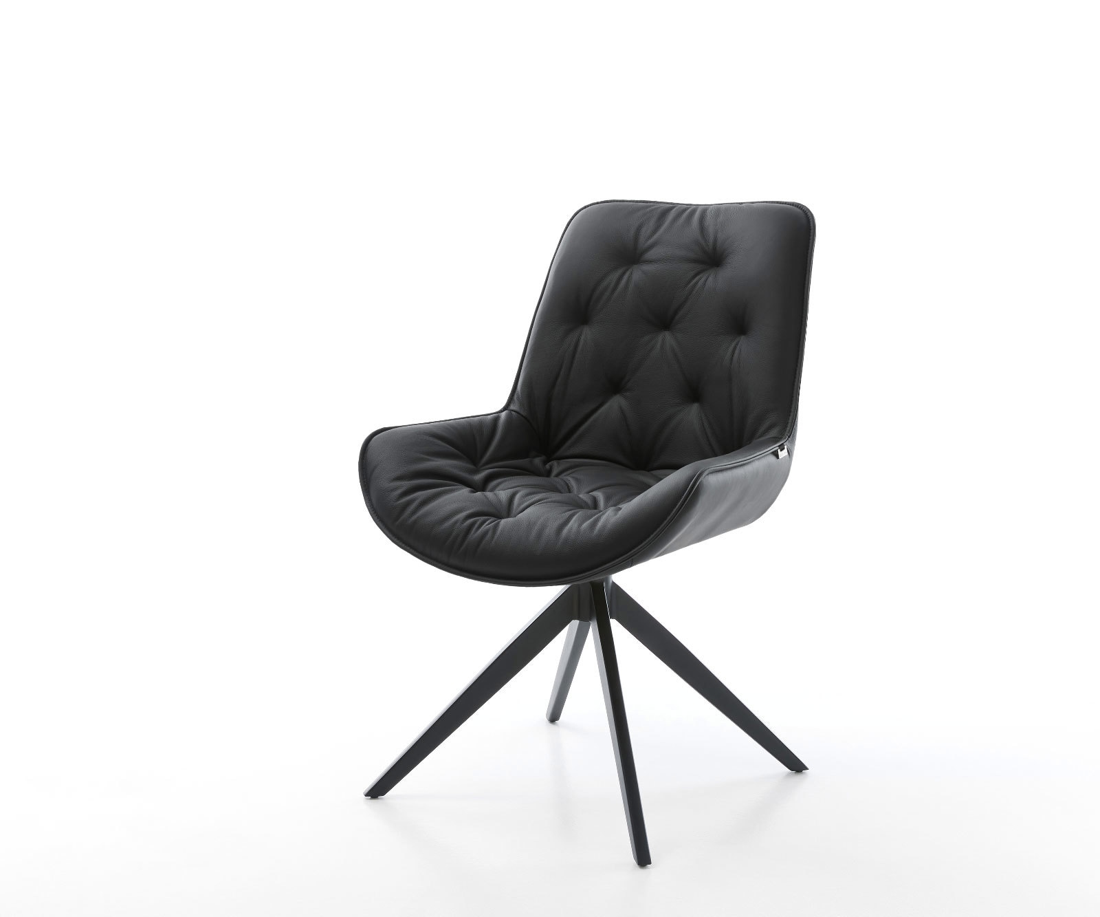 DELIFE Drehstuhl Taimi-Flex Echt-Leder Schwarz Kreuzgestell breit Schwarz 360° drehbar Wippfunktion