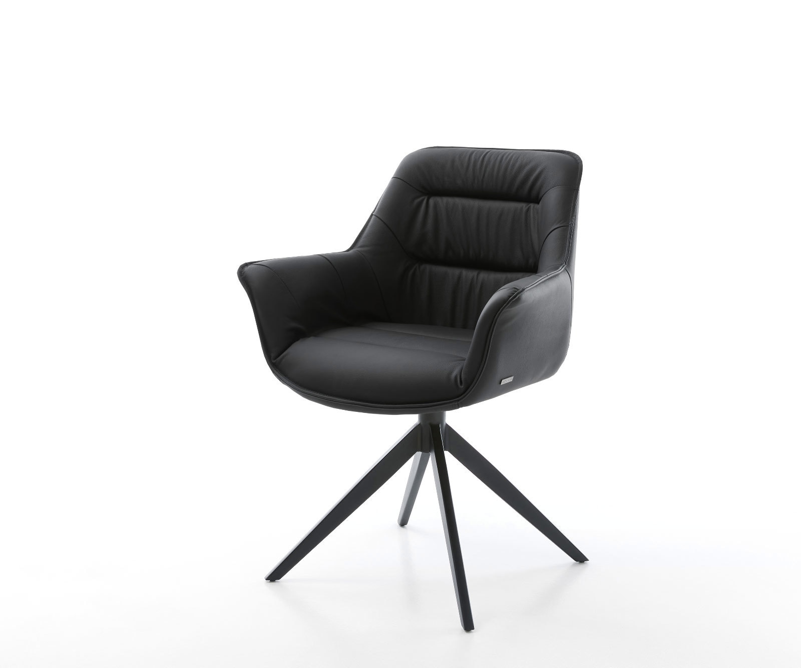 DELIFE Drehstuhl Kaira-Flex Echt-Leder Schwarz Kreuzgestell breit Schwarz 360° drehbar Wippfunktion
