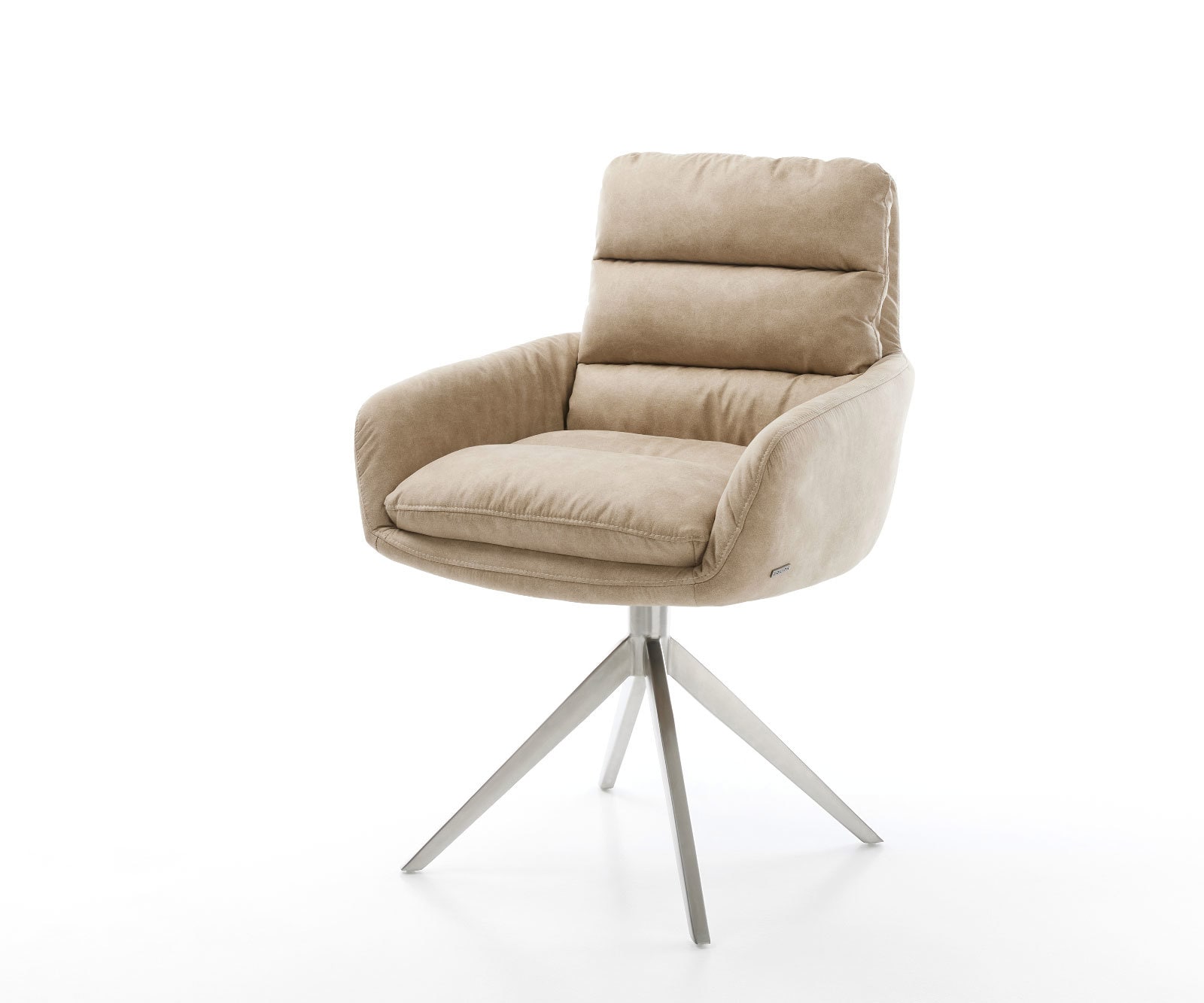 DELIFE Drehstuhl Abelia-Flex mit Armlehnen Mikrofaser Beige Vintage Kreuzgestell breit Edelstahl 360° drehbar Wippfunktion