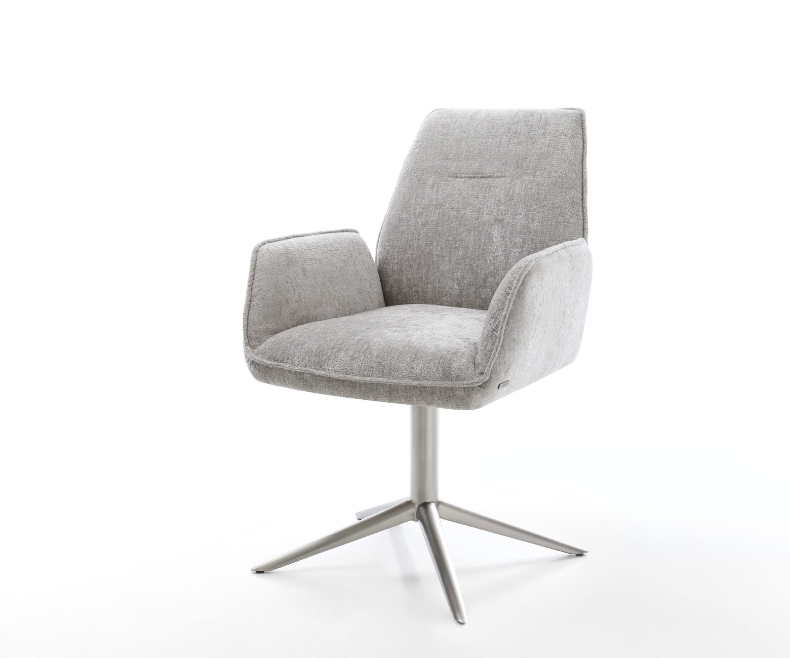 DELIFE Drehstuhl Zoa-Flex Chenille Silbergrau Fußkreuz Edelstahl 360° drehbar Wippfunktion Taschenfederkern
