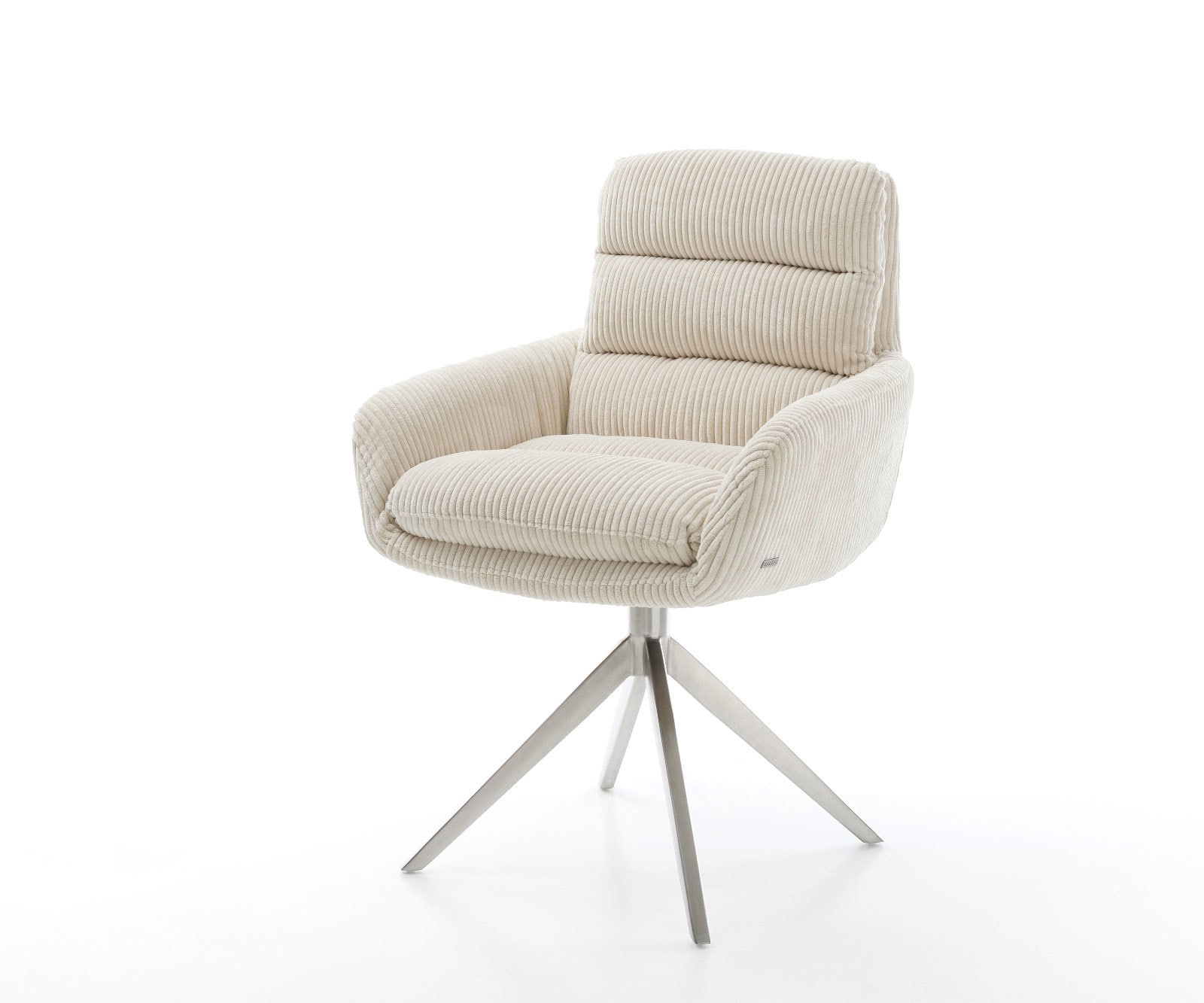 DELIFE Drehstuhl Abelia-Flex mit Armlehnen Cord Beige Kreuzgestell breit Edelstahl 360° drehbar Wippfunktion