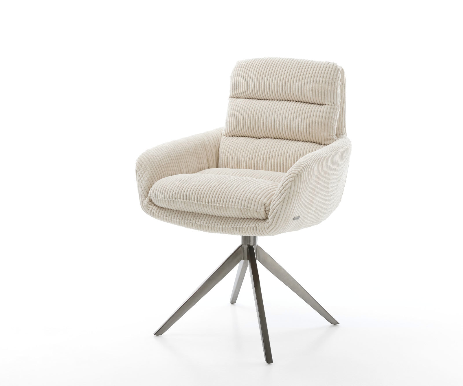 DELIFE Drehstuhl Abelia-Flex mit Armlehnen Cord Beige Kreuzgestell breit Graphit 360° drehbar Wippfunktion