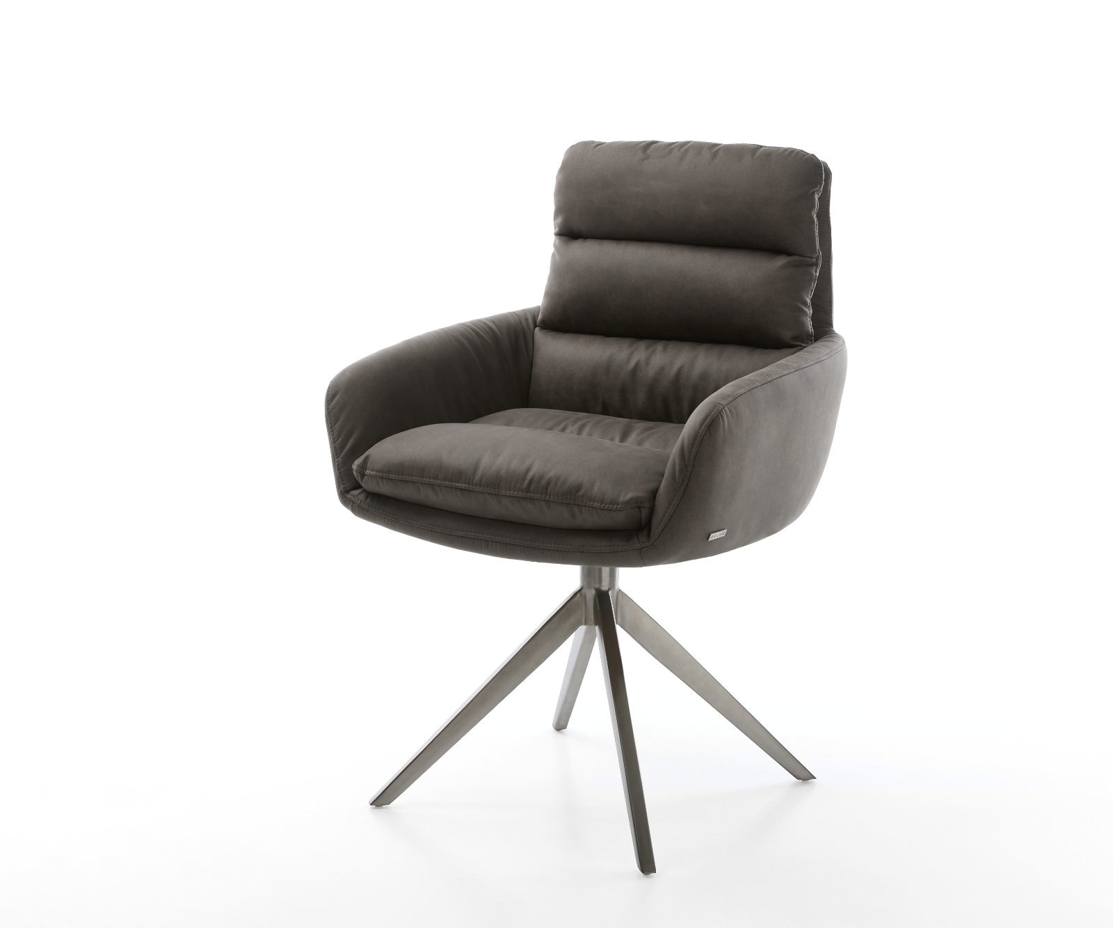 DELIFE Drehstuhl Abelia-Flex mit Armlehnen Mikrofaser Anthrazit Vintage Kreuzgestell breit Graphit 360° drehbar Wippfunktion