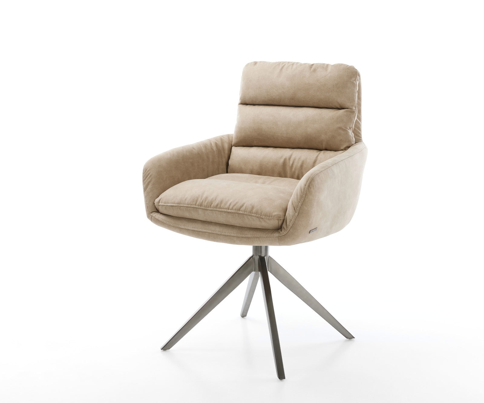 DELIFE Drehstuhl Abelia-Flex mit Armlehnen Mikrofaser Beige Vintage Kreuzgestell breit Graphit 360° drehbar Wippfunktion