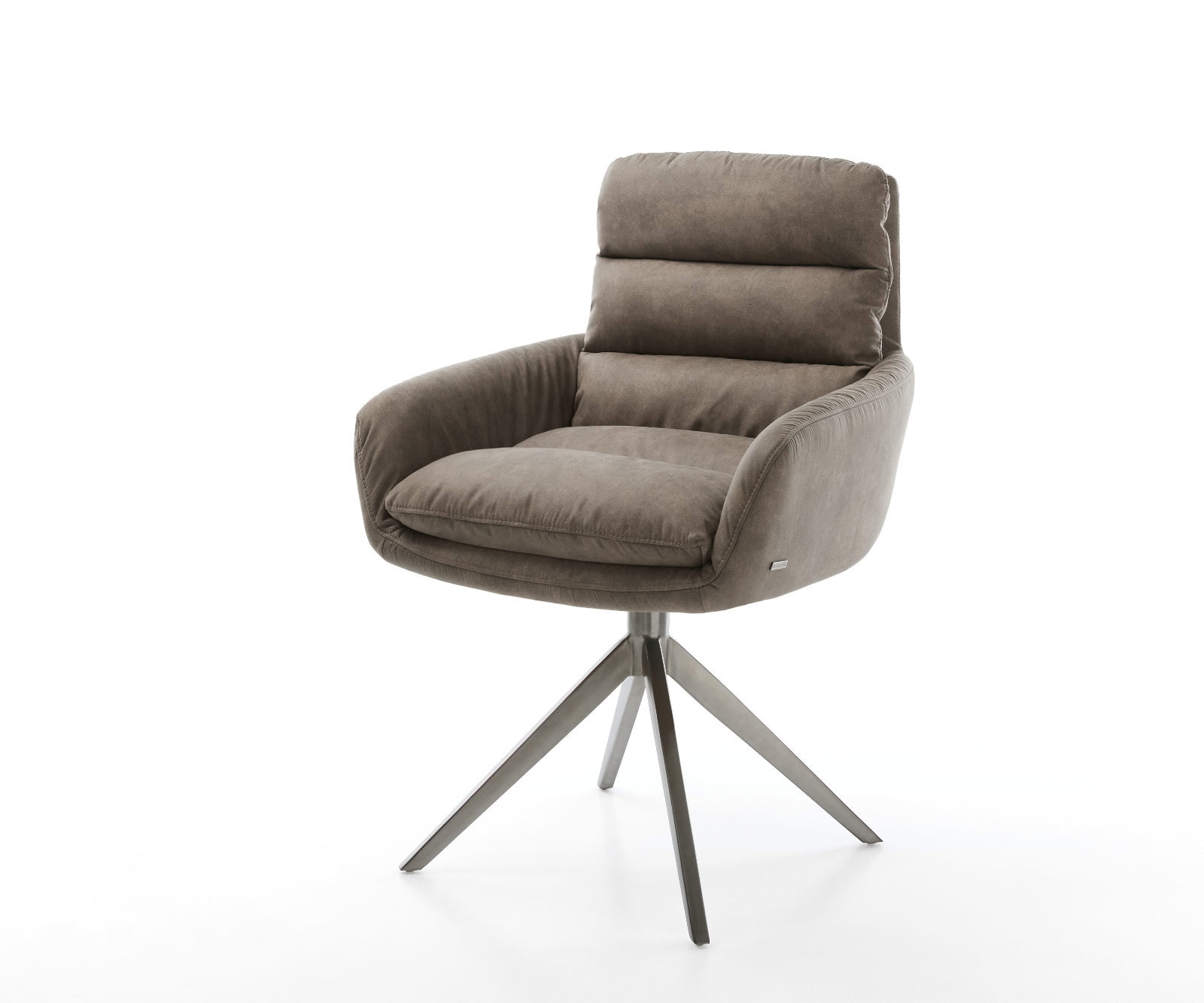 DELIFE Drehstuhl Abelia-Flex mit Armlehnen Mikrofaser Taupe Vintage Kreuzgestell breit Graphit 360° drehbar Wippfunktion