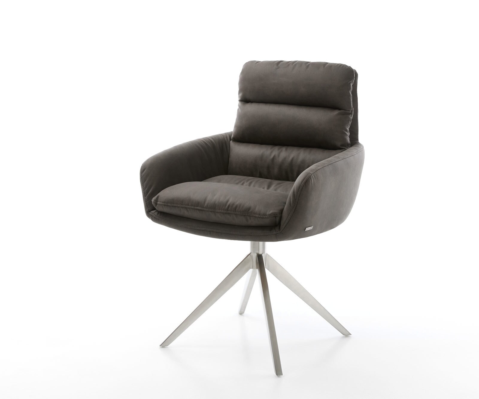 DELIFE Drehstuhl Abelia-Flex mit Armlehnen Mikrofaser Anthrazit Vintage Kreuzgestell breit Edelstahl 360° drehbar Wippfunktion